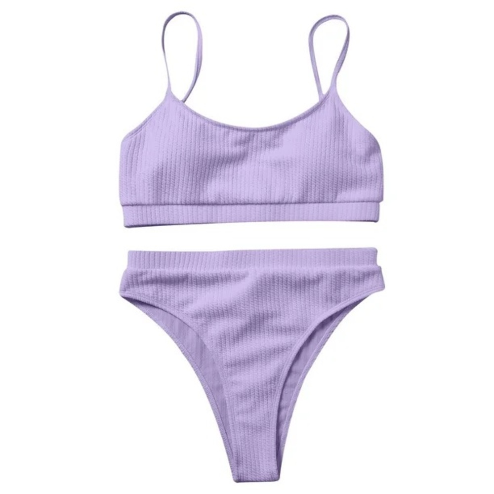 NEW - Lavender High Waisted Two Piece Ribbed Bikini Set